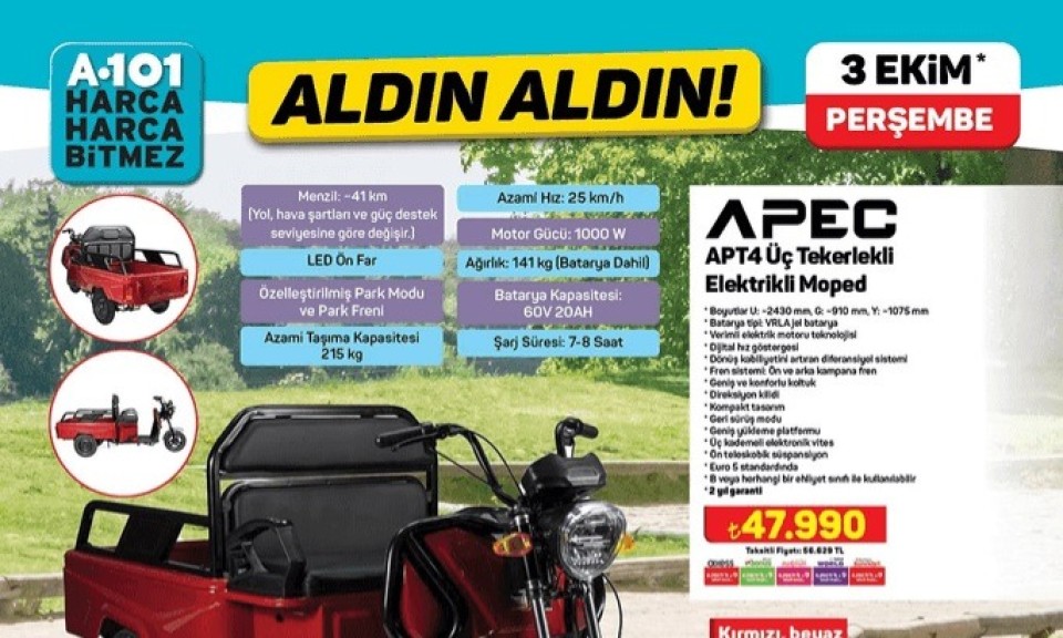 A101’e elektrikli moped geliyor! 23 Ekim 2025 A101 aldın aldın kataloğu